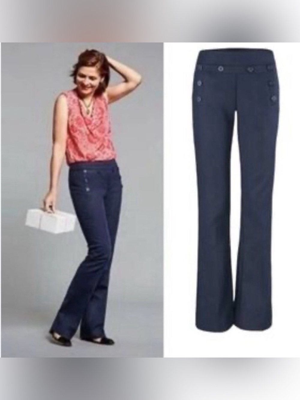 CAbi Mariner Navy Button-Accent Trouser Sz 8 - Picture 2 of 7